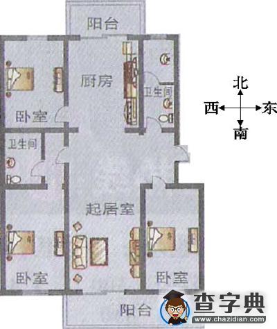 常见三室一厅户型风水分析1