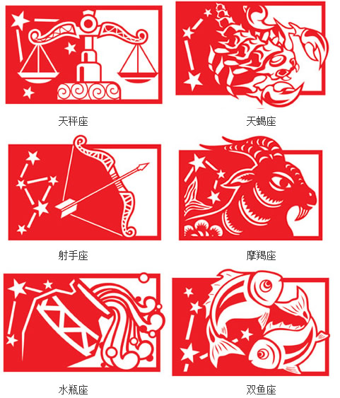 中国复古版十二星座剪纸图案大全2