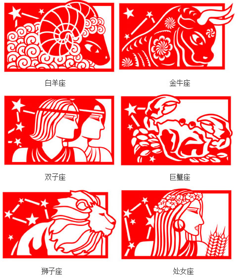 中国复古版十二星座剪纸图案大全1